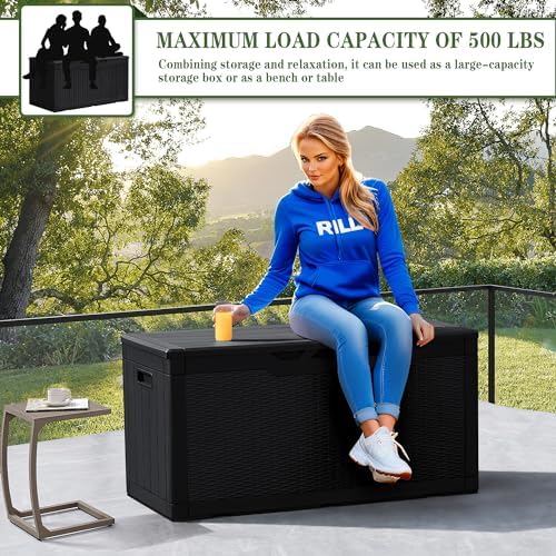 Greesum 100 Gallon Resin Deck Box Large Outdoor Storage, Imitation Rattan Wea...