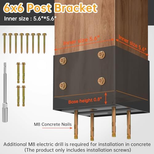 Thickened 6x6 Post Base for Concrete with Hidden Anchor （2PCS）