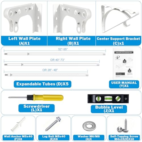 Steel Closet Shelf with Hanging Rod, 40-73'' Expandable Closet Shelves