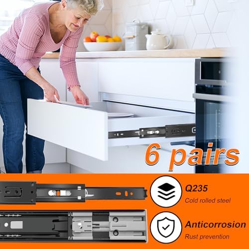 10 inch Drawer Slides 6 Pairs (12pcs) Soft Close 3 fold Full Extension Side M...