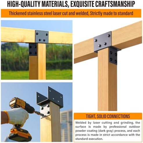 4pcs 4x4 (Actual 3.5"x3.5") Post Cap Tie Bracket, Heavy Duty Stainl...