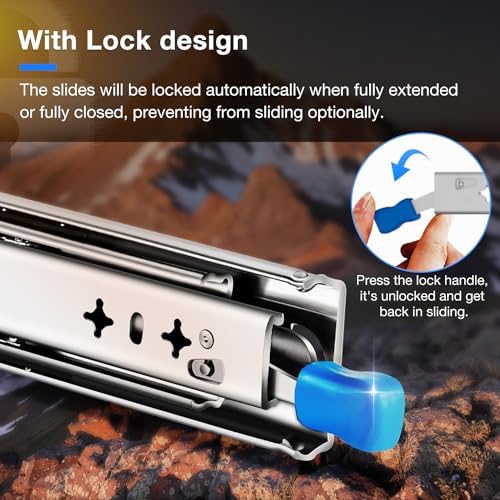 Heavy Duty Locking Drawer Slides Load 250 lbs Full Extension Runners with Loc...