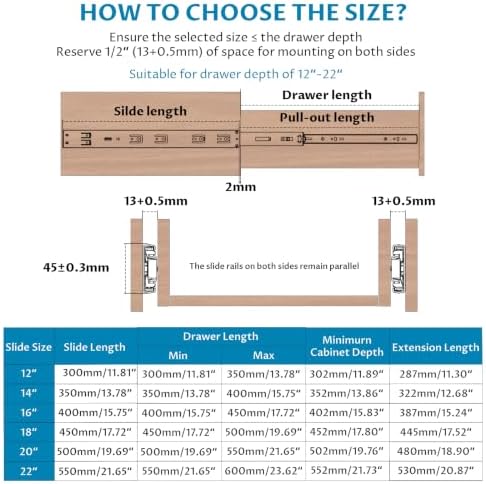 Onemake 18 Inch Soft Close Side Mount Drawer Slides Full Extension, 5 Pair