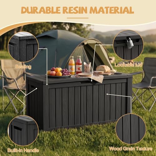 EFU Outdoor Storage Box, 160 Gal Gen 2 Resin Deck Box w/Gas Struts & Wheels