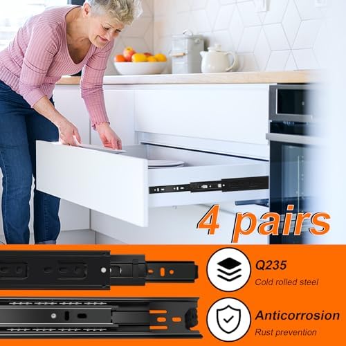 20 inch Drawer Slides 4 Pairs (8pcs) 3 fold Full Extension Side Mount Cabinet...