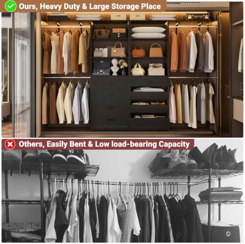 Aheaplus Closet System, Wood Closet Organizer System with 8 Drawers &4 Rods