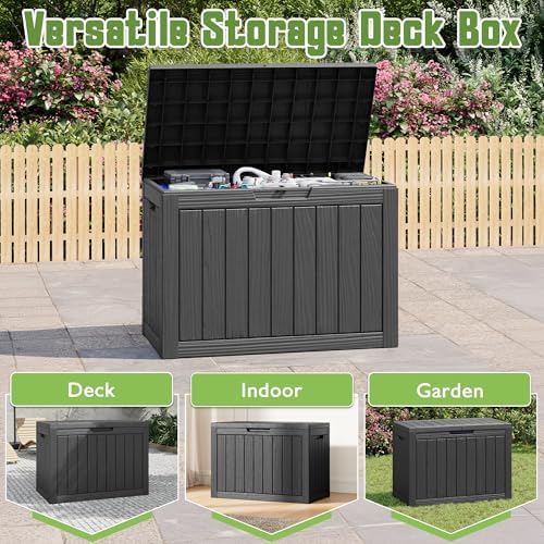 Outdoor Storage Waterproof Deck Box for Patio (45 Gallon, Black)