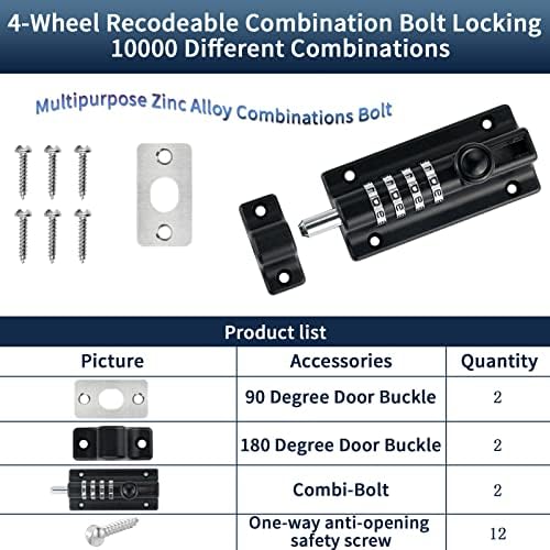 2PC 4-Digit Combination Slide Lock Solid Combination Bolt Latch Combi-Bolt