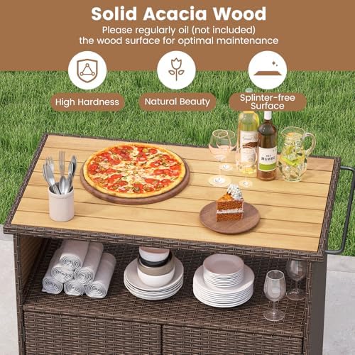 Tangkula Rattan Outdoor Storage Cabinet with 4 Wheels (Mix Gray)