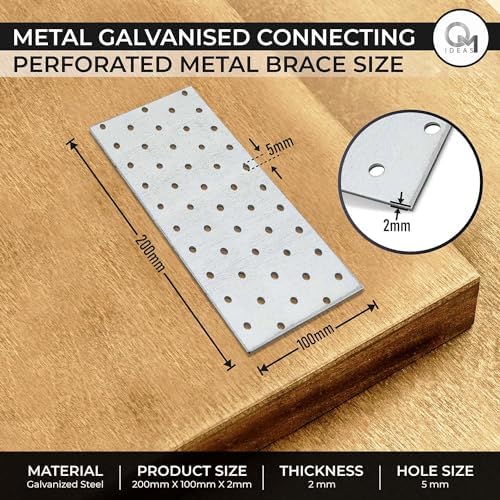 5 x Flat Joining Plates (200 x 100 x 2) Connecting Perforated Metal Brace Bra...