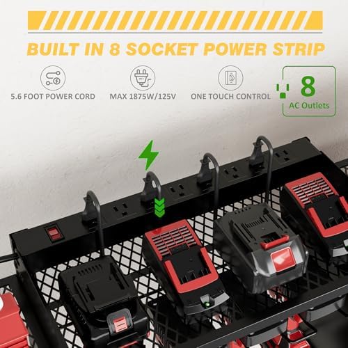 Power Tool Organizer Wall Mount with Charging Station, Heavy-Duty Metal Garag...