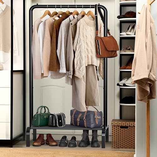 Simple Houseware 30" W Narrow Freestanding Garment Rack with Shelves, Black
