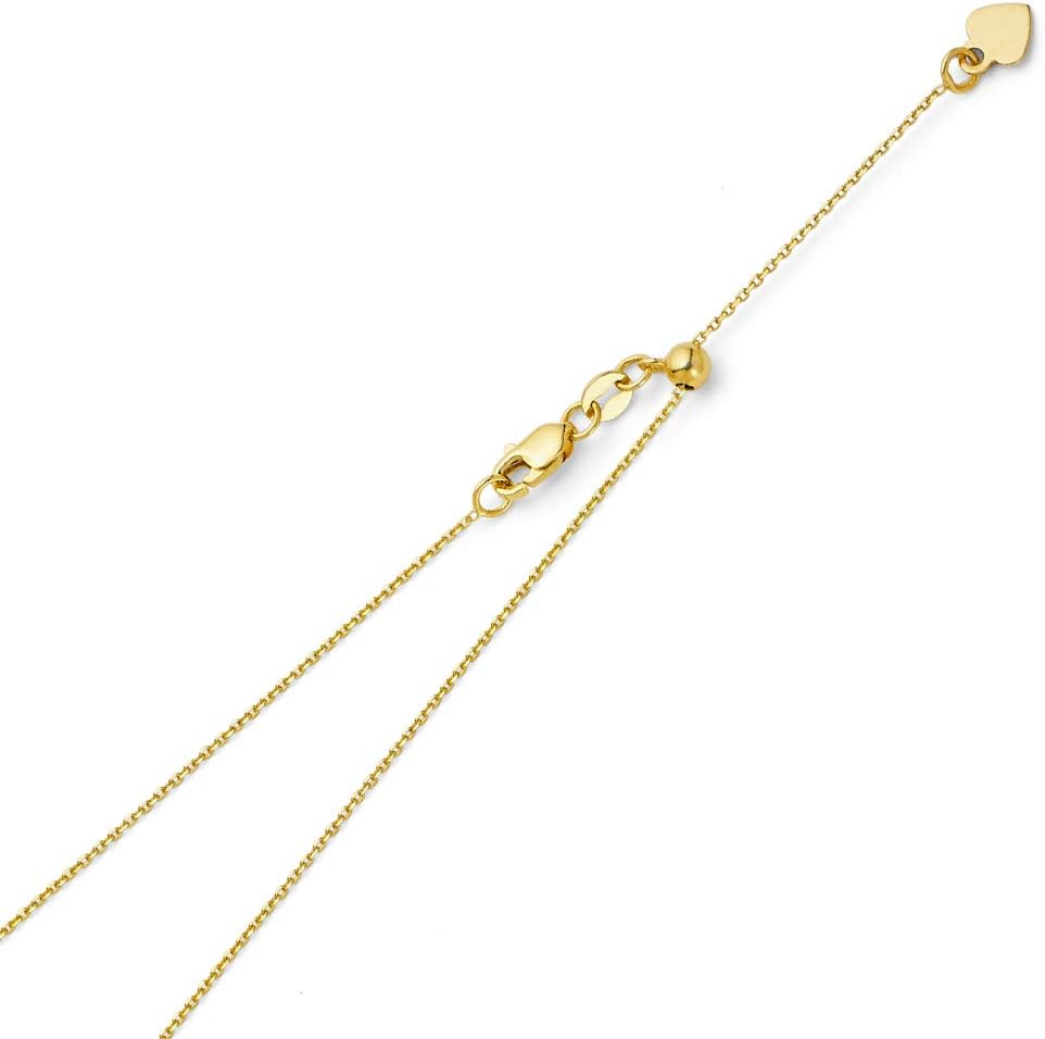 14k REAL Yellow OR White Gold Solid 1mm Cable Link Length Adjustable Chain Ne...