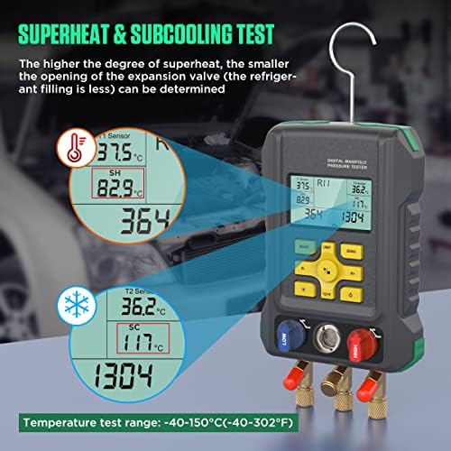 HVAC Digital Manifold Gauge Set for 92 Refrigerant Digital HVAC Gauges Pressu...