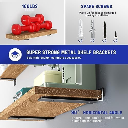 Goovilla Shelf Bracket, Floating Shelf Brackets 10 inch Long, 6 Pack, Black