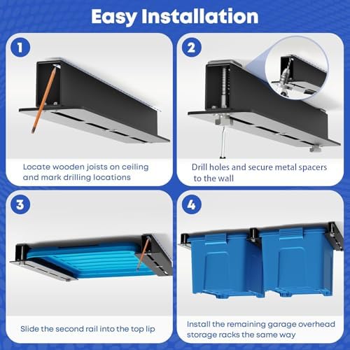 WooFog Overhead Garage Storage Rack, Garage Ceiling Storage Racks, Heavy Duty...