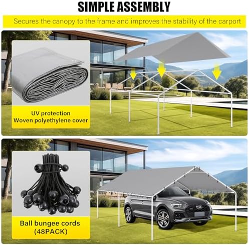 DWALE 10 x 20 Ft Carport,Replacement Canopy Cover Garage Top Tent Shelter Tar...