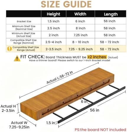 1 Pack Large Shelf Brackets Long Floating Shelf Bracket Invisible Floating Sh...
