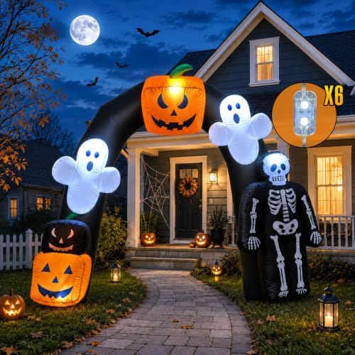 8FT Halloween Inflatable Archway with Pumpkin & Ghost, Built-in LED