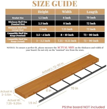 1 Pack Large Shelf Brackets Long Floating Shelf Bracket Invisible Floating Shelf Hardware Heavy Duty Floating Mantel Brackets(70"X6"X1.5" with Tools)
