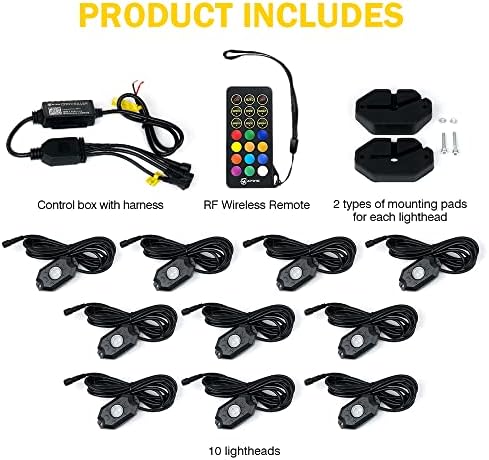 Xprite LED Rock Lights Kit 10 Pods Multicolor Neon Underglow Lights