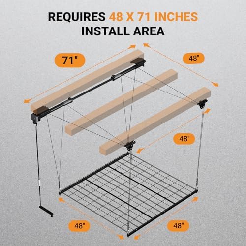 Adjustable Overhead Garage Storage Rack, 4x4ft Garage Ceiling Storage Lift, H...