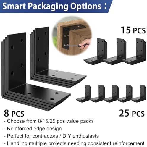 3 x 3 Inch L Brackets for Wood, Heavy Duty Galvanized Corner Braces, 25 PCS
