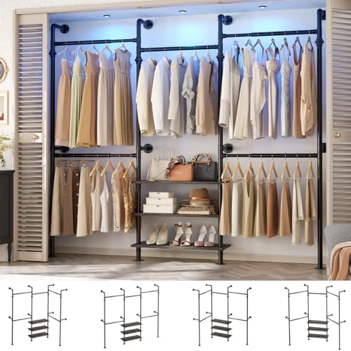 Aheaplus Expandable Industrial Pipe Clothing Rack, 7.3-10.9Ft Closet System
