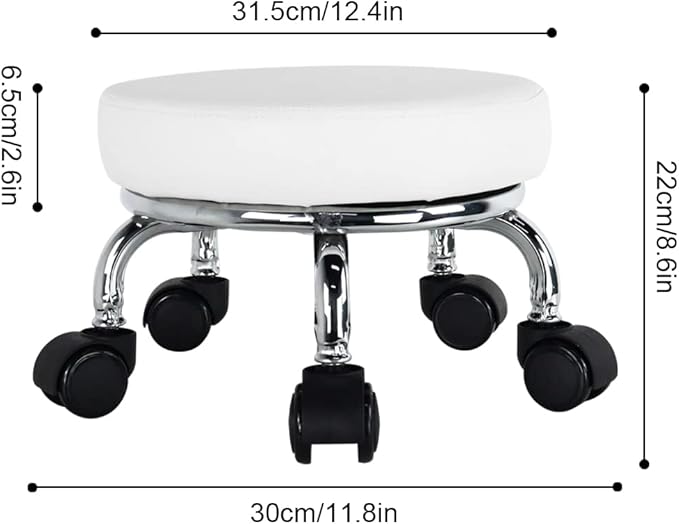 Modern Roller Seat PU Leather Low Round Rolling Stool 360 Swivel Small Stool