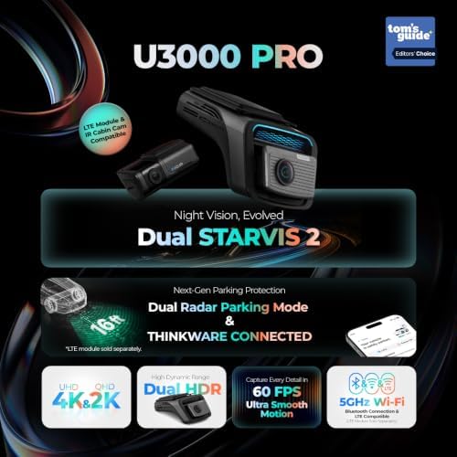 THINKWARE U3000 PRO Dash Cam 4K Front and 2K Rear, Dual STARVIS 2