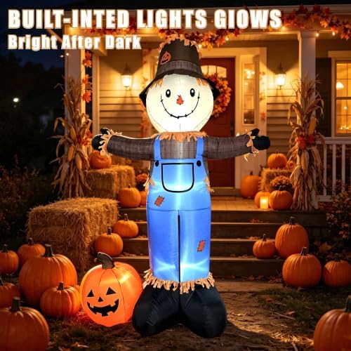 8 FT Fall Inflatables Scarecrow Decorations, Scarecrow with Pumpkin Inflatabl...