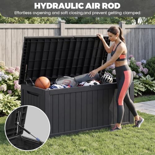 280 Gallon Outdoor Storage Box Waterproof, Lockable Resin Deck Box Large Stor...