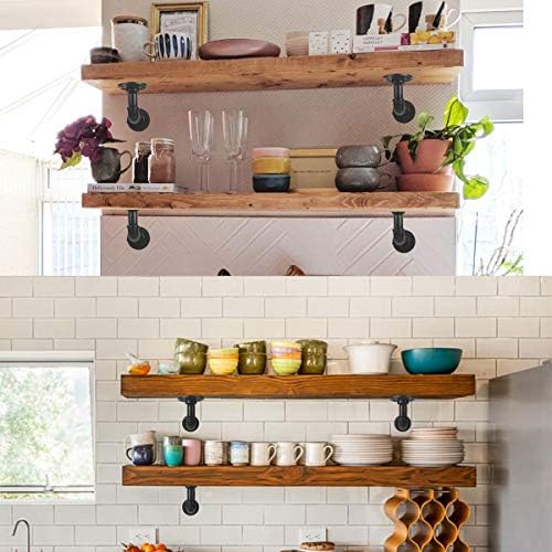 Janyang Industrial Pipe Shelf Brackets for 8 10 12 14 inches Board, Iron L Pi...