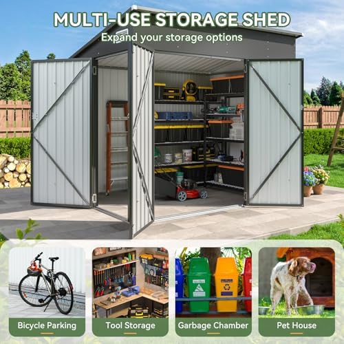 Aoxun 7.5'x4' Triple Door Shed Outdoor Storage Shed Black