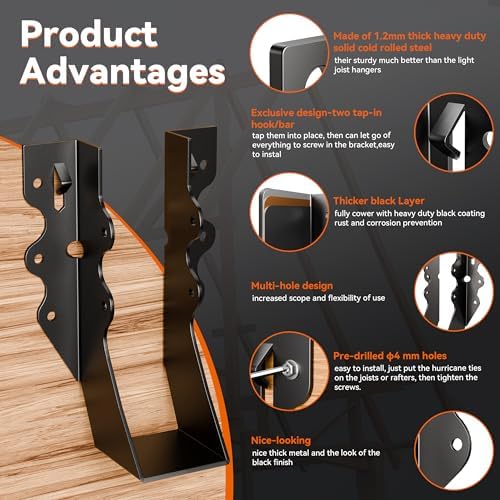 25 Pcs Black 2x6 Joist Hangers for Wood, 18 Gauge Rafter Brackets, face Mount...