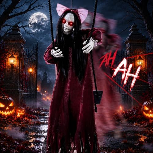 5FT Scary Halloween Hanging Ghost Girl, Haunted House and Yard Decor