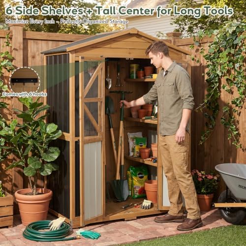 Outdoor Storage Cabinet, Weatherproof Garden Shed with 6 Shelves for Tools