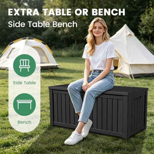 120 Gallon Outdoor Storage Box Waterproof Lockable Resin Deck Box for Patio