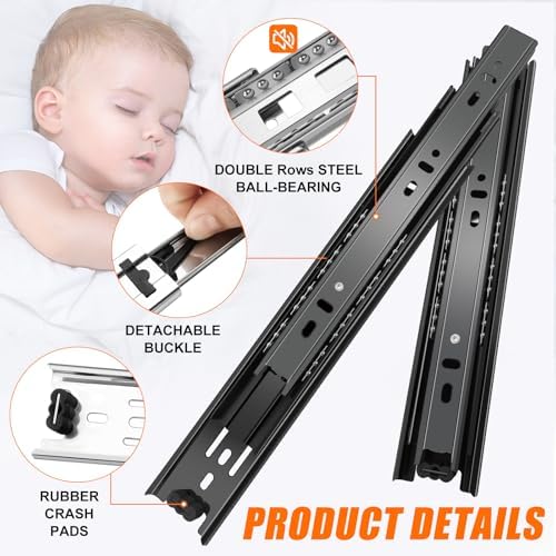22 inch Drawer Slides 4 Pairs (8pcs) 3 fold Full Extension Side Mount Cabinet...