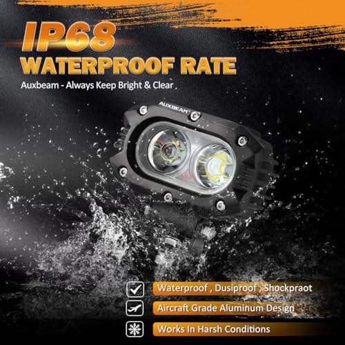 Auxbeam 4 Inch LED Pod, R4 Series Square White Offroad Driving Flood Beam