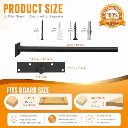 Floating Shelf Brackets, 10 inch Hidden Shelf Brackets Heavy Duty Blind Shelf...
