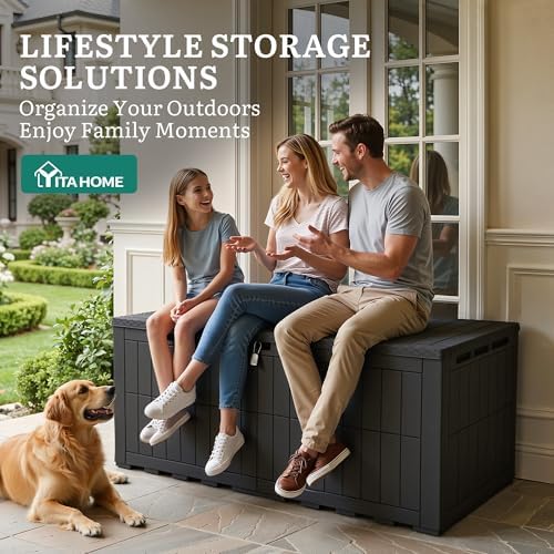 YITAHOME 200 Gallon Large Outdoor Storage Box XL Resin Deck Box with Lock