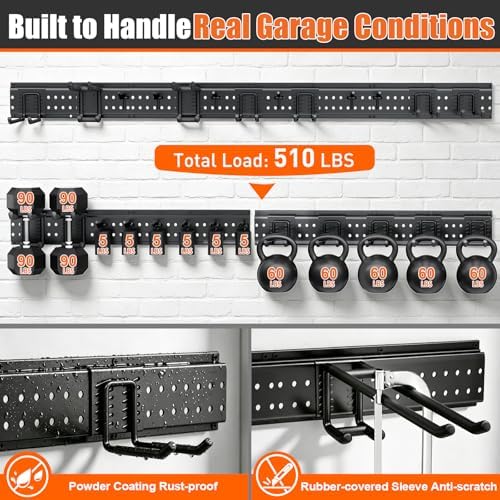 Garage Tool Organizer Wall Mount 66 inches with 13 Adjustable Heavy-Duty Hook...