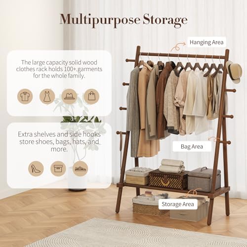 Yoobure Solid Wood Clothes Rack - Heavy Duty Clothing Racks for Hanging Cloth...