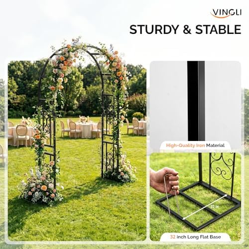 VINGLI Garden Arbor, 7.6ft Arch Trellis for Climbing Plants, Metal Garden Arb...