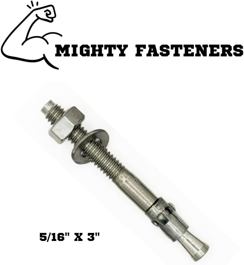 Mighty Fasteners 304 Stainless Steel Wedge Anchors 5/16" X 3" - 25 ...