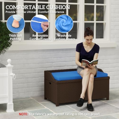 Outsunny 34 Gallon Outdoor Wicker Storage Bench Deck Box Blue