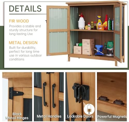 Aoxun Outdoor Storage Cabinet Shed - Wood & Metal Vertical Cabinet