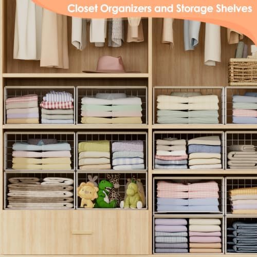 Hencawima 4 Pack Stackable Closet Storage Shelf Organizer Metal White