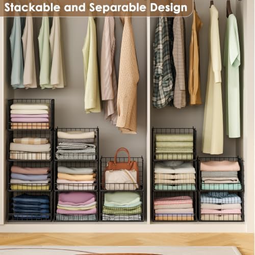 5-Tier Stackable Closet Organizers and Storage Baskets, Closet Shelf Organize...